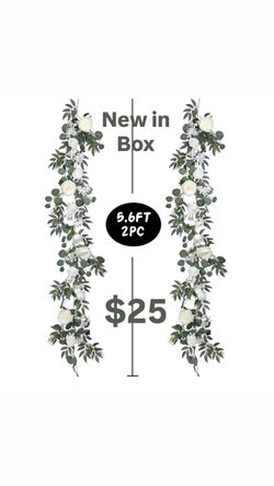 2Pcs Artificial Peony Flower Garland and - Silk Peony Garland with Flowers and Eucalyptus for Wedding Party Table Decoration,6ft/Strand (White