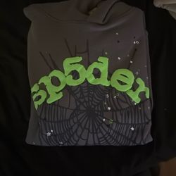 Grey And Green Sp5der Hoodie
