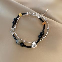 New Double Layers Beads Charm Bracelet, Valentines Gift For Her 