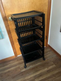 4 tier rolling shelf cubby storage bins 17w14d39h black