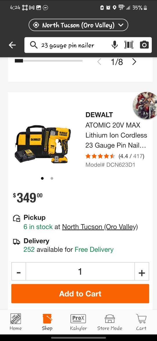 DEWALT
ATOMIC 20V MAX Lithium Ion Cordless 23 Gauge Pin Nailer Kit with 2.0Ah Battery and Charger