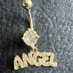  Steel Belly Ring With Dangling Word ANGEL