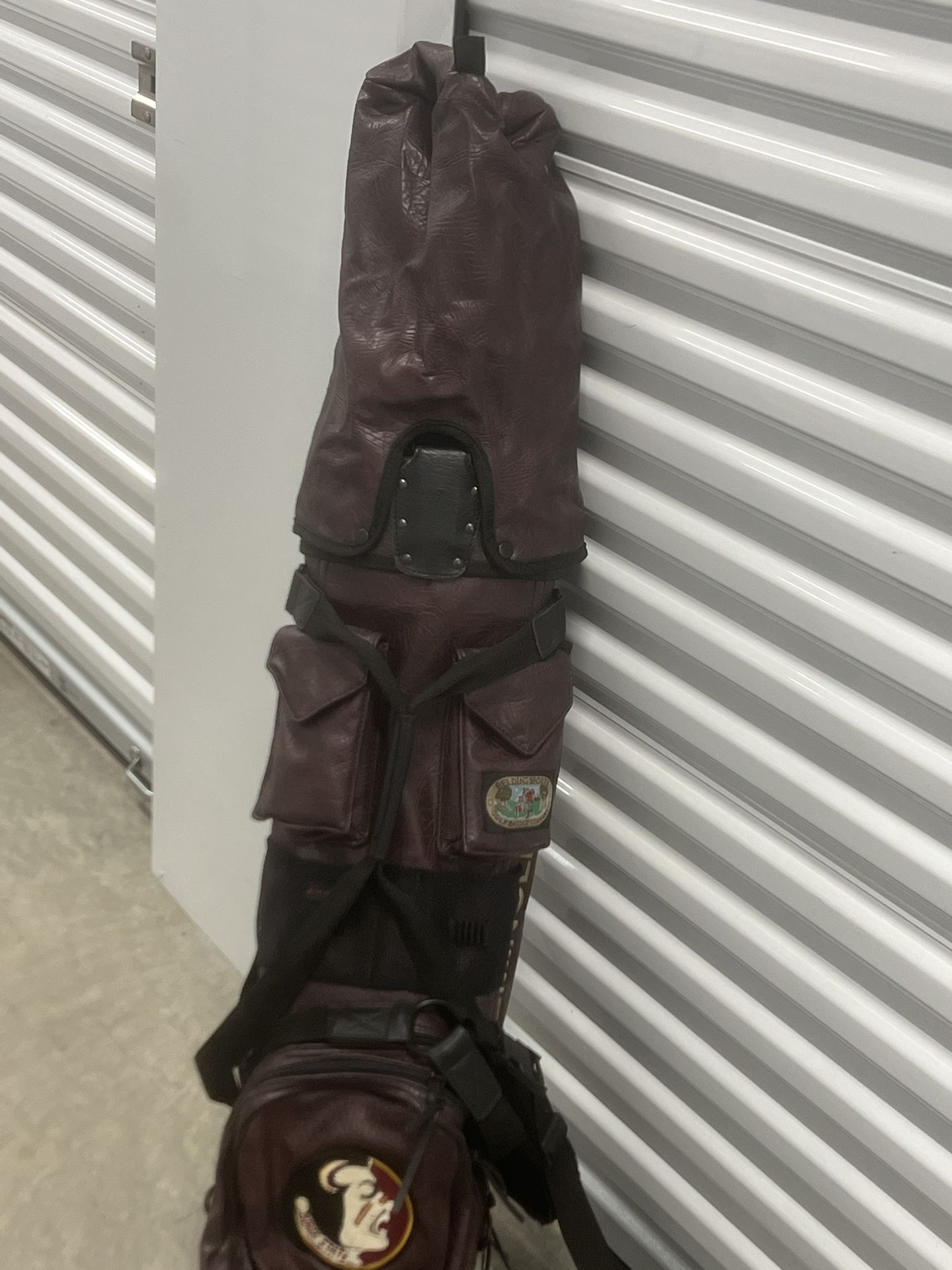 Florida State Seminoles FSU Sports Vintage Leather Bushwhacker Golf Bag READ. Pre owned in good with minor cosmetic blemishes. These blemishes are in
