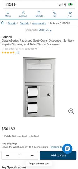 Bobrick ClassicSeries Recessed Seat-Cover Dispenser, Sanitary Napkin Disposal, and Toilet Tissue Dispenser