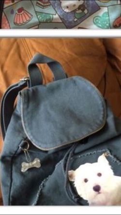 Girls denim backpack with puppy print