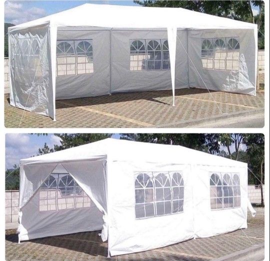 10'x20' Outdoor Party Tent, Large Wedding Birthday Tents for Parties, White Canopy Tent with 6 Removable Sidewalls