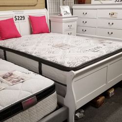 Brand New White Queen Bedframe + Dresser + Mirror + Nightstand 4PCs Set