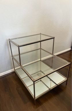 Modern Gold 3-Tier Glass and Mirrored Display Side Table