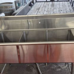 3 Basin 2 Hole Stand Alone Stainless Steel Commercial Sink