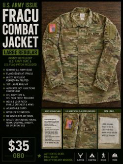 U.S. Army FRACU Combat Jacket – Large Long – $35 OBO