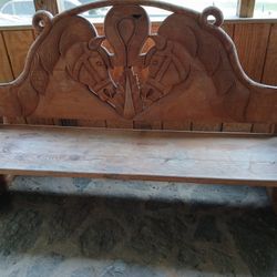hand-carved wooden benches (set Of 3)  with horse heads 