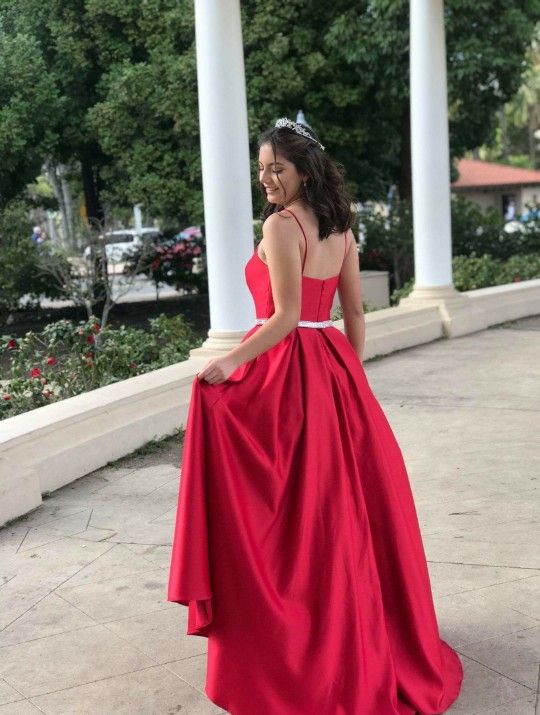 Red Satin Ball Gown, Besty & Adams