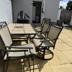 6-Piece Outdoor Patio Dining Set – Tile Top Table + 4 Chairs