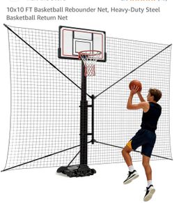 10x10 FT Basketball Rebounder Net, Heavy-Duty Steel Basketball Return Net