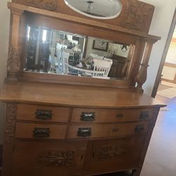 Antique Oak Buffet  2 Piece 