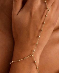 Gold Beaded Hand Chain Bracelet