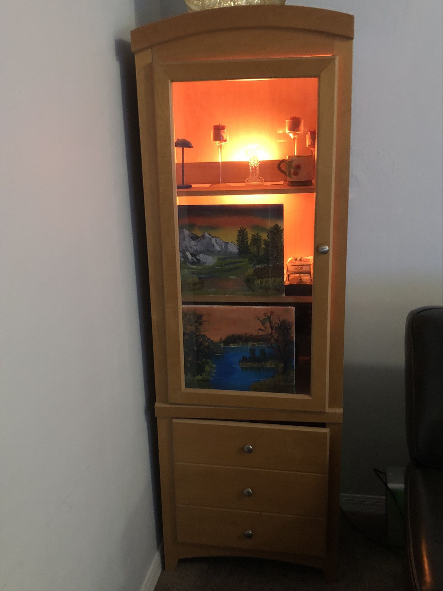 Two Wooden Lighted Cabinets