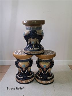 Set of 3 Vintage Elephant Plant Stands / Side Tables