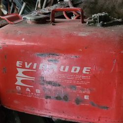 Vintage Metal Fuel Tank Evinrude gas 6 gallon for Outboard motor boat, Gauge on top of Can. East, west, north