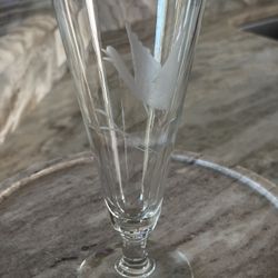 Vintage Javit Handcut Crystal Pilsner Pedestal Glass With Frosted Etched Flying Duck Design  