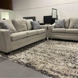 Grey And Dark Grey Sofa + Loveseat 