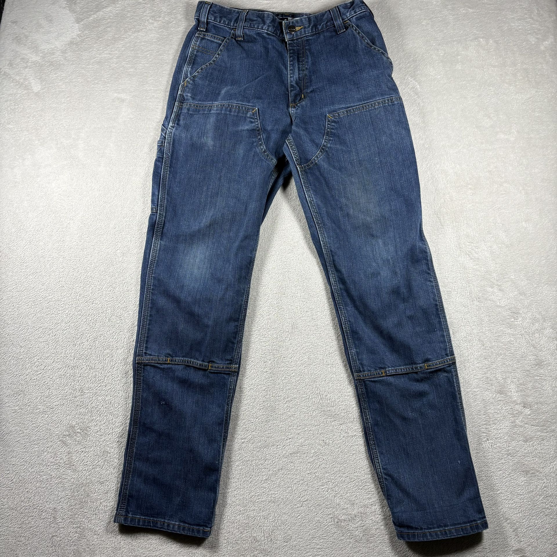 Carhartt Double Knee Jeans Men’s 33x34 Blue Denim Pants Relaxed Distressed #1603