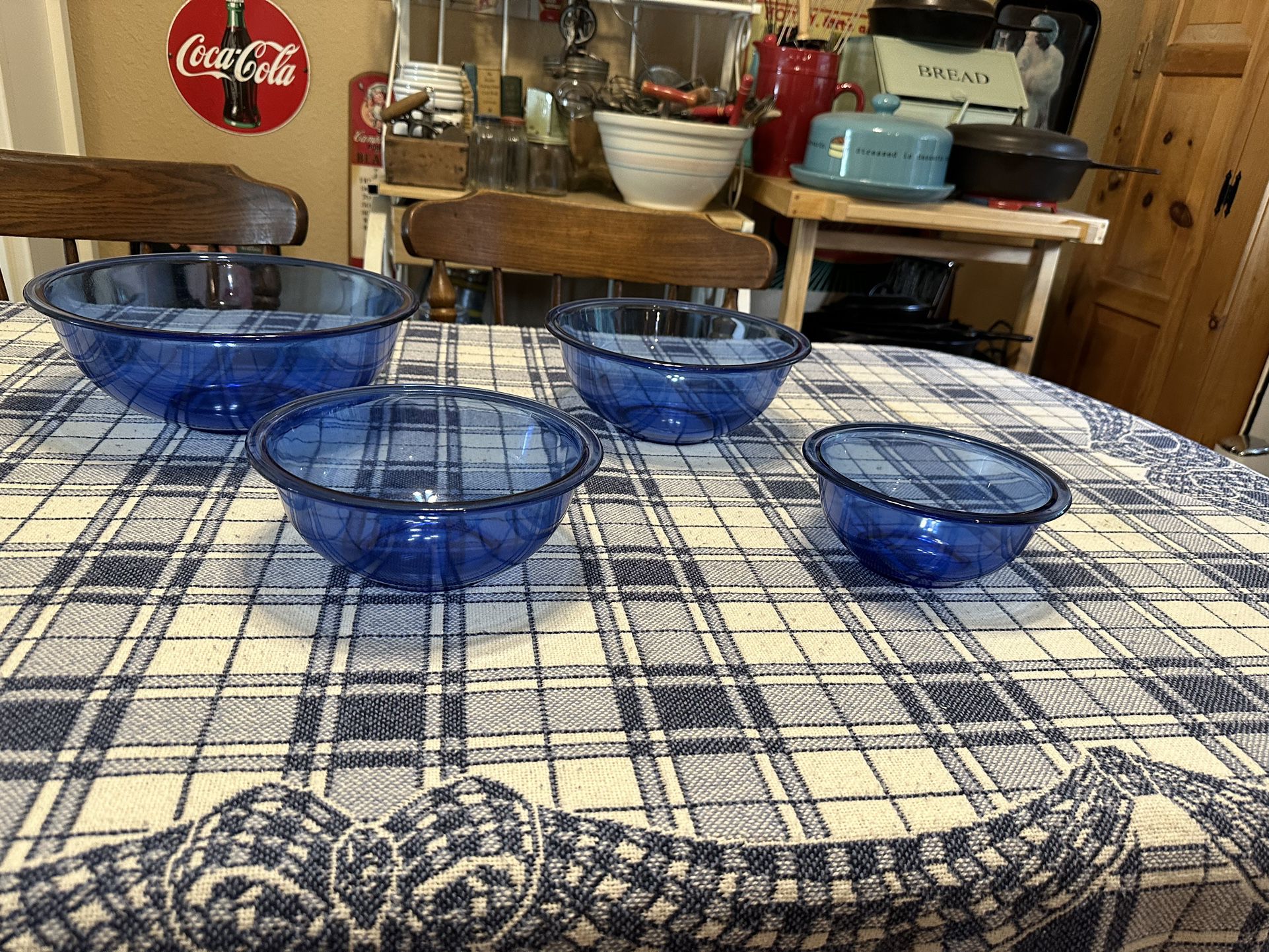 Vintage  Pyrex  Glass Cobalt Blue Nesting  Mixing  Bowls Complete Set Of 4
