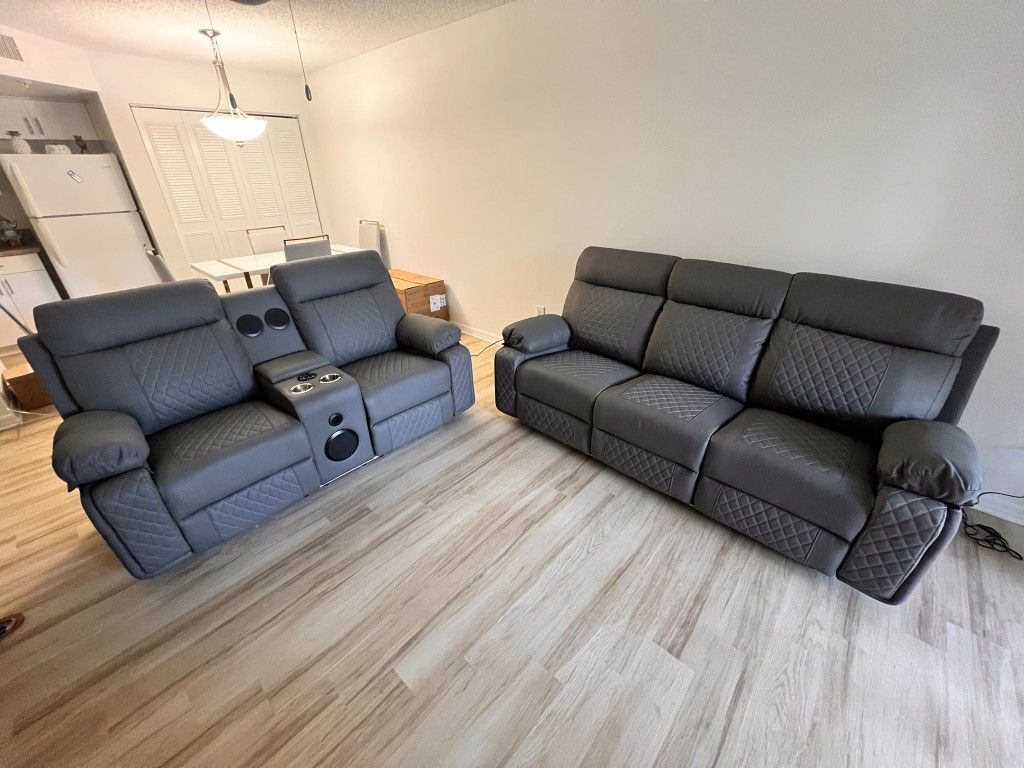 Sofa Y Loveseat (2) Reclinable Led Electrico