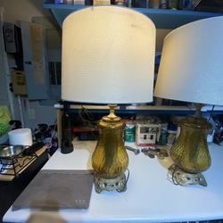 Pair Of Amber Glass Vintage Lamps 