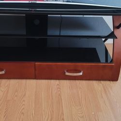 3 Shelf TV Stand/ Media Center - Glass Shelves, Wood Accents