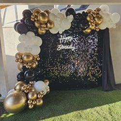Black Shimmer Wall And Balloon Garland 