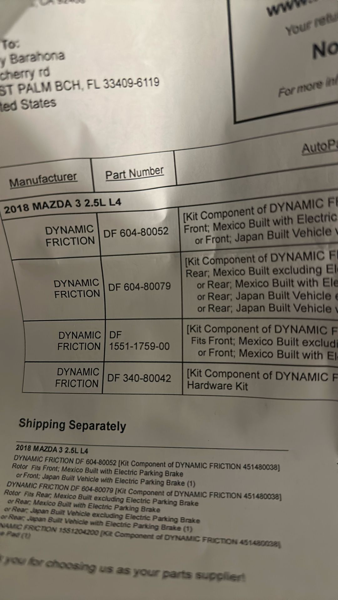 2018 Mazda 3 Hatchback Brake Kit Rotors And Pads
