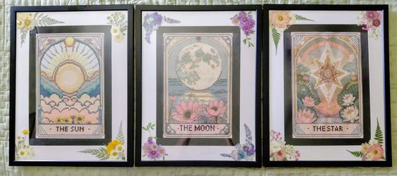 Set of 3 Tarot completed and framed Diamond paintings