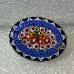 Blue Theme Floral Micromosaic Italy Brooch 