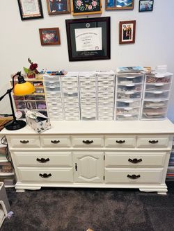 White-painted vintage 9-drawer French Provincial or Country French style dresser