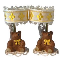Two Artisan Dollhouse Miniature Table Lamps Children 1:12 Scale Teddy Bears