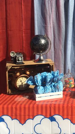 Adventure theme vintage world globes and camera