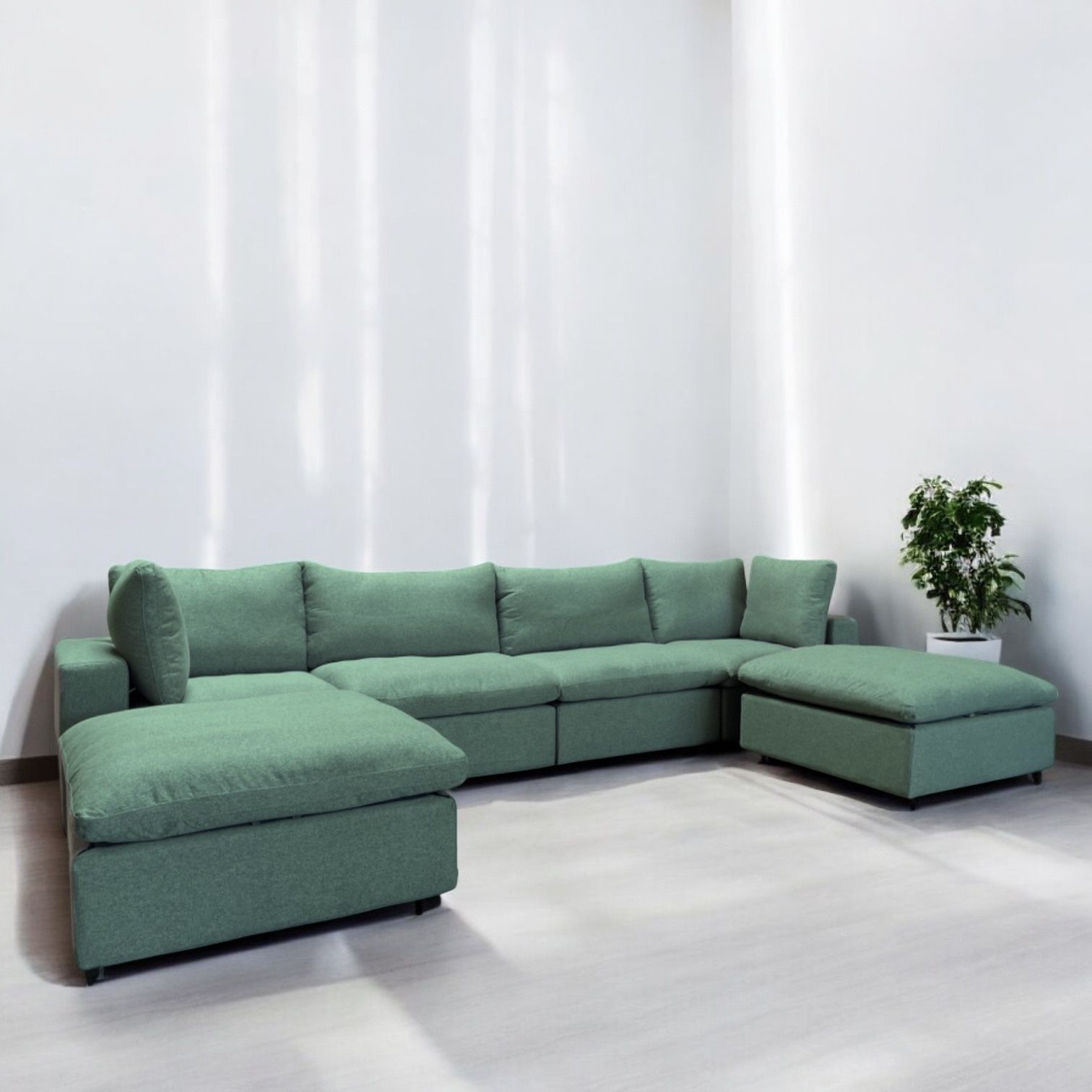 🏷WAREHOUSE CLEARANCE💥 Cloud 6pc Modular Washable 💦 Water repellent Sectional Sofa with Storage Ottoman, Green