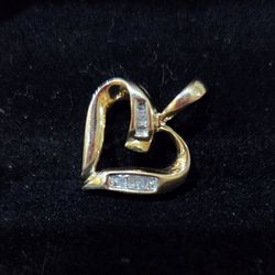 Gold Heart With Baguette Diamonds Pendant