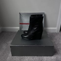 Prada Black Ankle Wedge Boots
