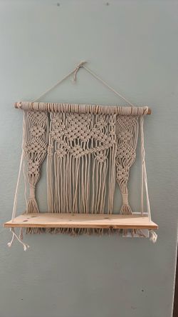 Hanging macrame wood shelf
