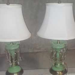 Antique Lamps Made Out Of Some Kind Of Greenstone Heavy