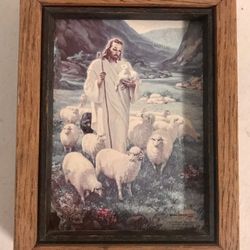 Vintage The Lord Is My Shepherd Walter Sallman Litho Wall Decor