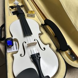 Beautiful 4/4 White Violin with New Bow, Digital Tuner, Shoulder Rest, Extra Strings $95 Firm