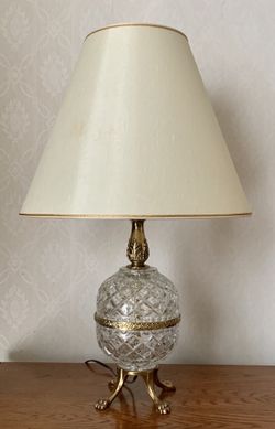 Vintage 24” Crystal Table Lamp with Gold Accents