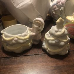 Precious Moments Creamer & Sugar Bowl Christmas Tree