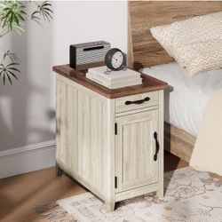 😀 LINSY HOME End Table with Charging Station, Side Table for Bedroom with Drawer and Detachable Holder, Multiple Storage Space