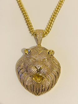 LION 14k Gold Filled Finish LION With Miami Cuban Chain