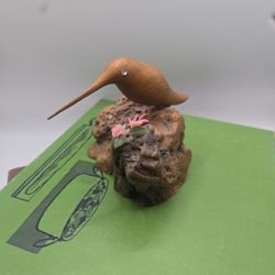 Wood Carved Hummingbird Sculpture