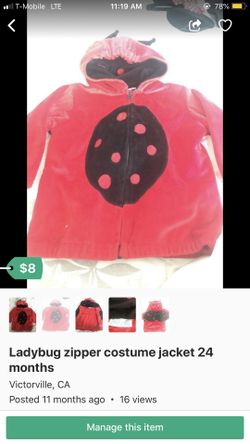 Size 24 month ladybug jacket costume